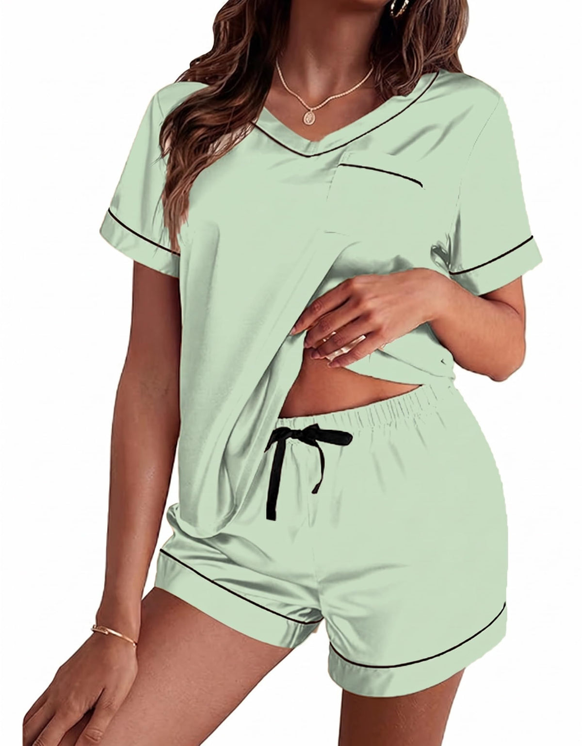 Ekouaer Silk Pajama for Women Short Sleeve Satin Pj Set Two Piece XS-XXL