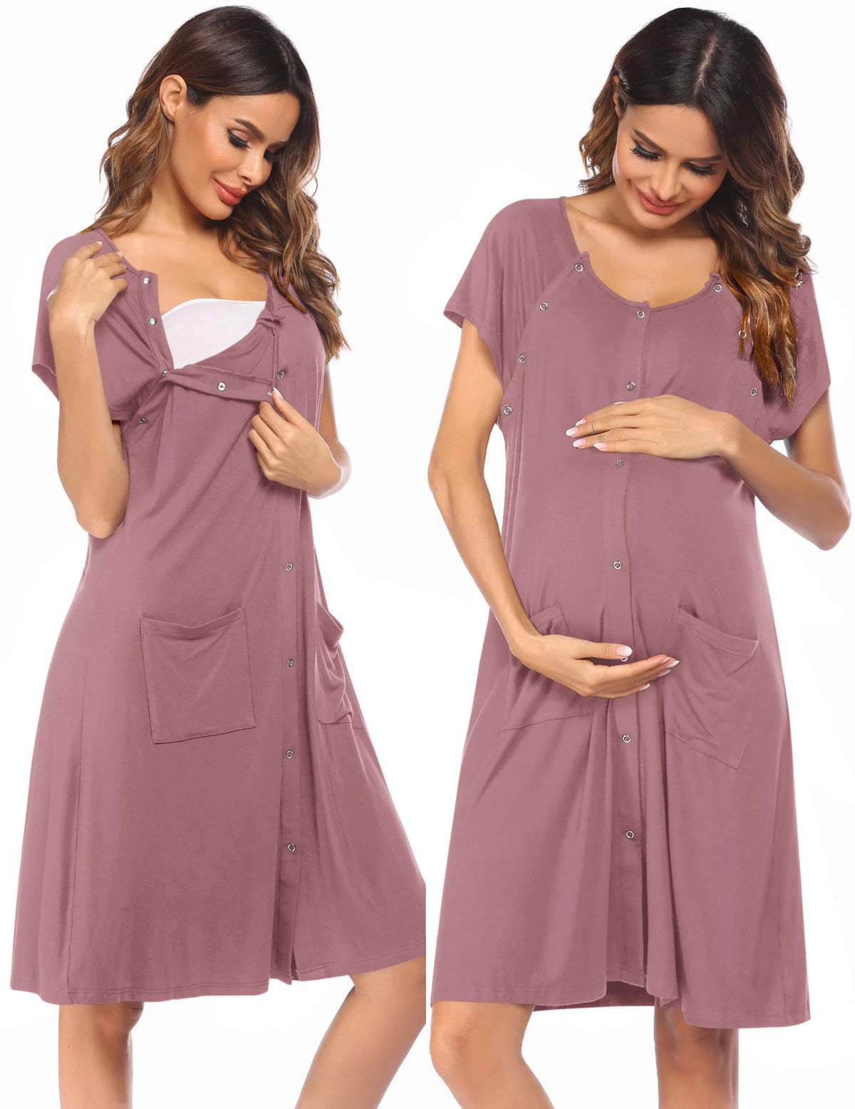 Ekouaer Labor Delivery Gown Nursing Braeastfeeding Dress Maternity Clothes