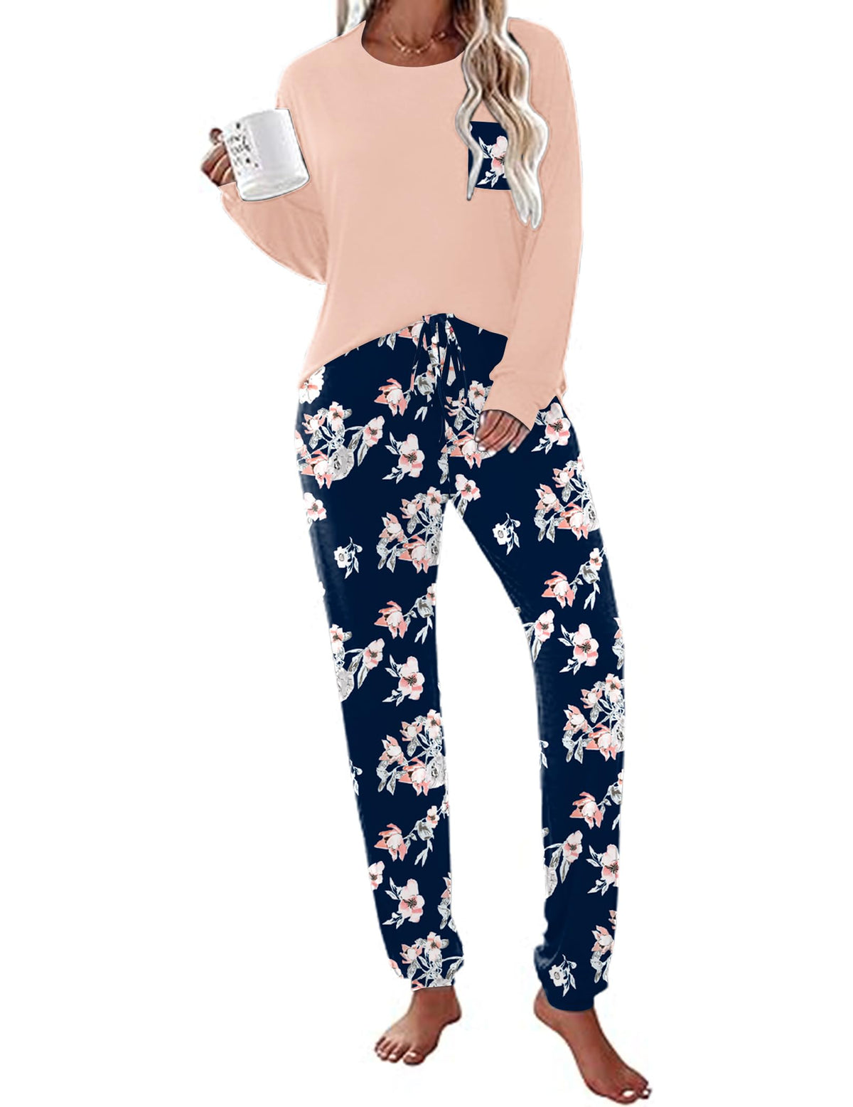 Ekouaer Womens Pajama Sets Long Sleeve Pjs Lounge Sets Joggers with Pockets