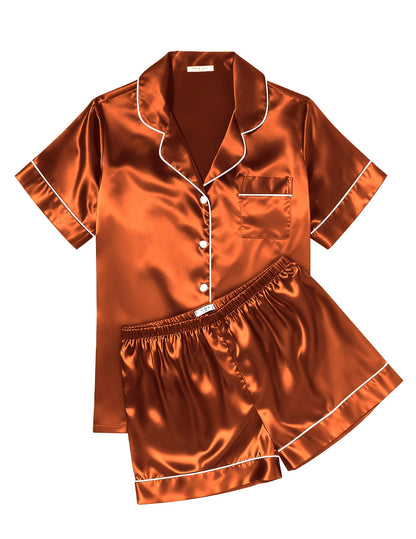 Ekouaer Womens Silk Satin Pajama Sets Soft Short Sleeve Button Up Sleepwear