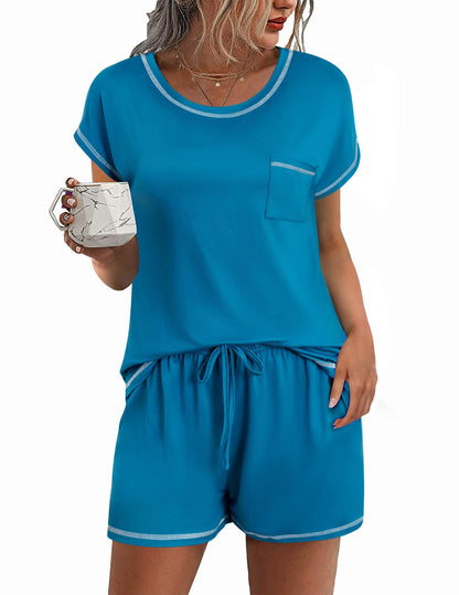 Ekouaer Womens Pajama Sets 2 Piece Pjs Short Sleeve Top and Shorts