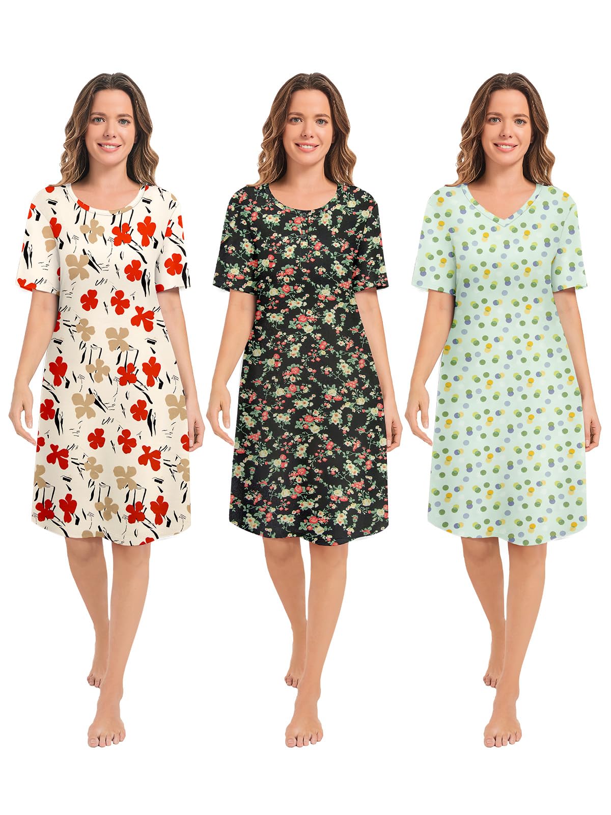 3 Pack Nightgowns for Women Summer Short Sleeve Night Gowns