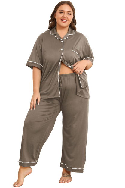 Vozanet Women's Plus Size Pajamas Button Down Shirt and Pants Soft Lounge Sets Bride Nighty Bottom with Pockets 1x to 5x