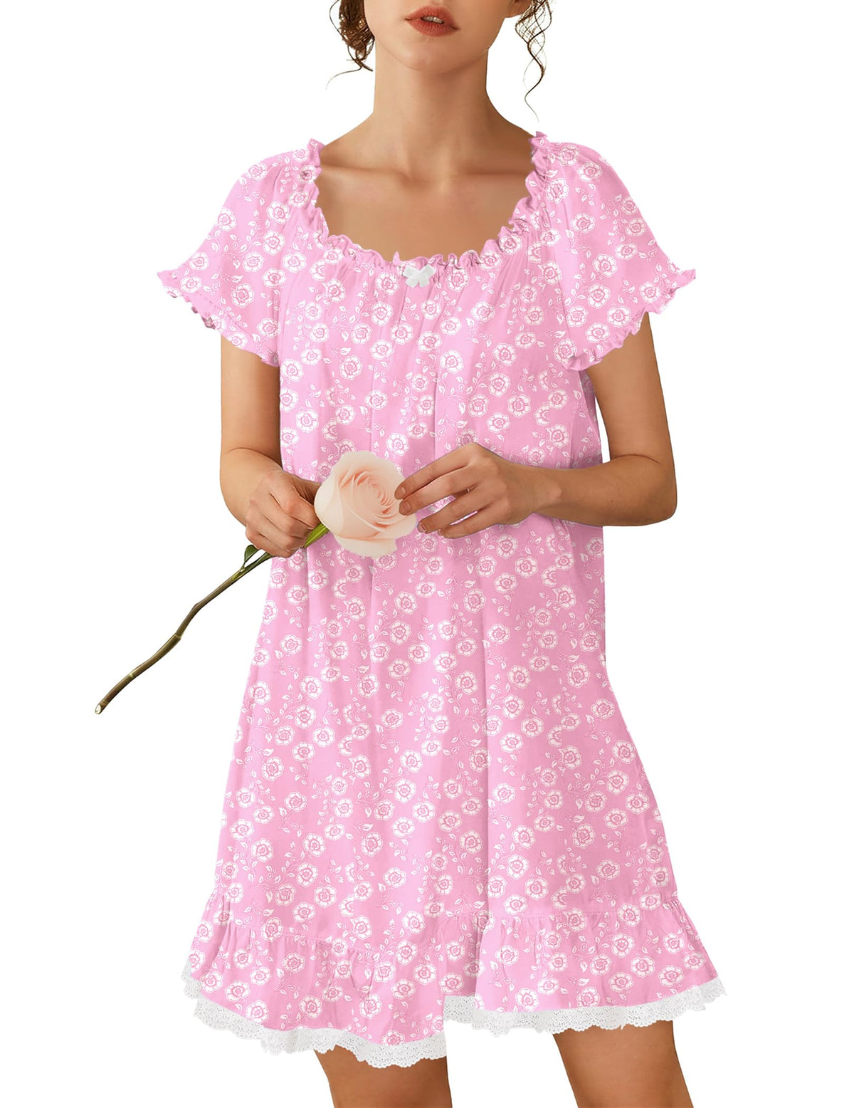 Ekouaer Cotton Nightgowns for Women Short Sleeve Victorian Night Gowns