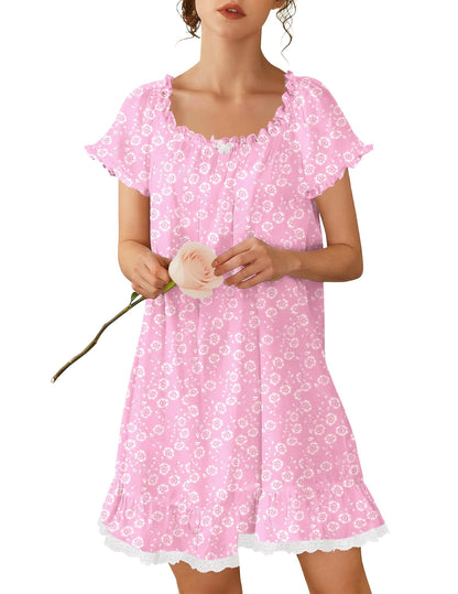 Ekouaer Cotton Nightgowns for Women Short Sleeve Victorian Night Gowns