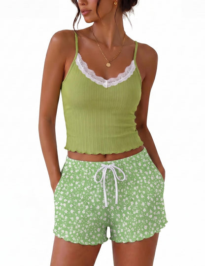Ekouaer Womens Lace Cami Pajama Lingerie Sets 2 Piece Shorts with Pockets