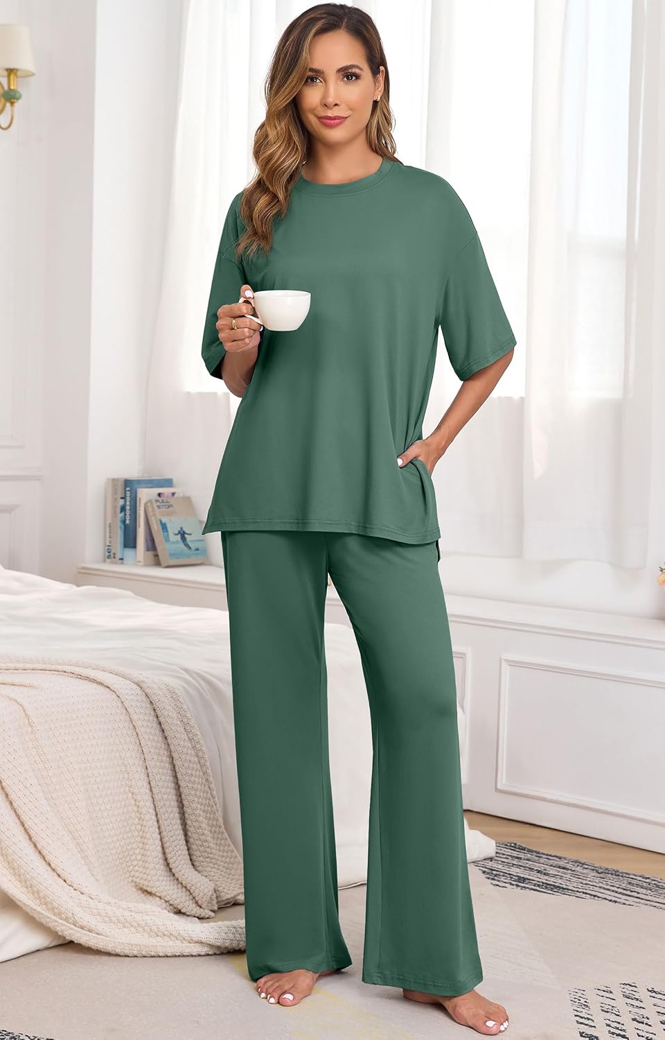 PrinStory Pajamas for Women Soft Pjs Lounge Set S-4XL