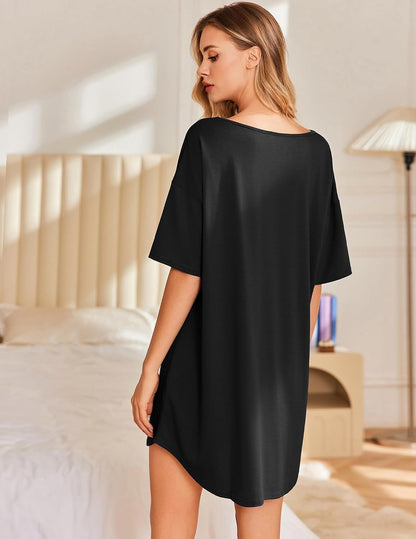Ekouaer Nightgowns for Women Bamboo Viscose Short Sleeve Sleepshirt