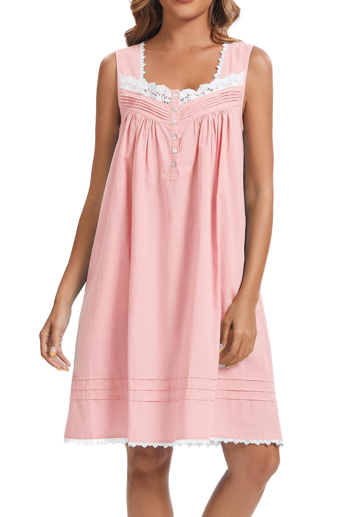 AVIIER 100% Cotton Nightgowns for Women Sleeveless Night Gown with Pockets