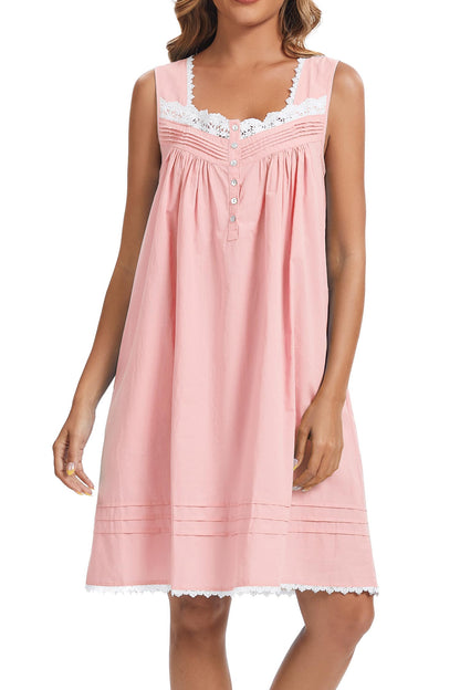 AVIIER 100% Cotton Nightgowns for Women Sleeveless Night Gown with Pockets