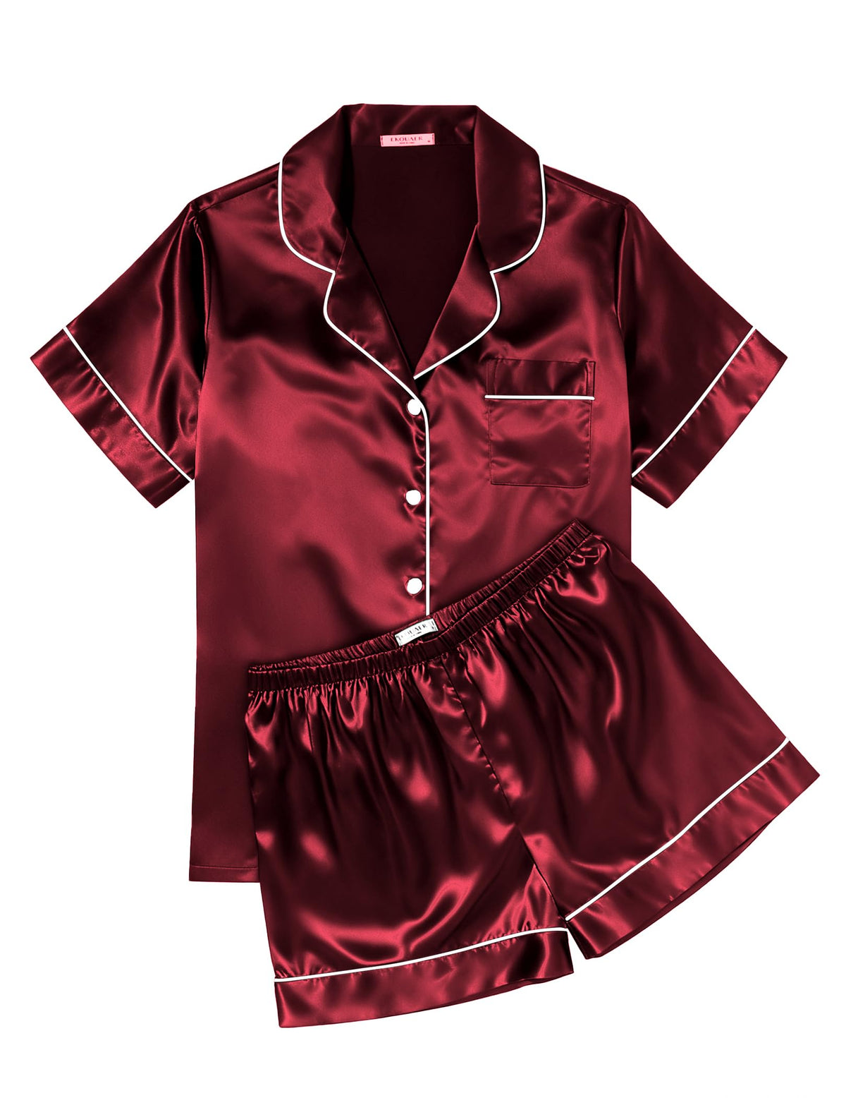 Ekouaer Womens Silk Satin Pajama Sets Soft Short Sleeve Button Up Sleepwear