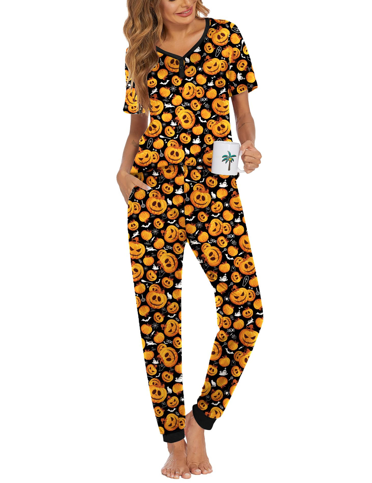 Ekouaer Pajamas for Women Set 2 Piece Short Sleeve Fall Pjs with Pockets