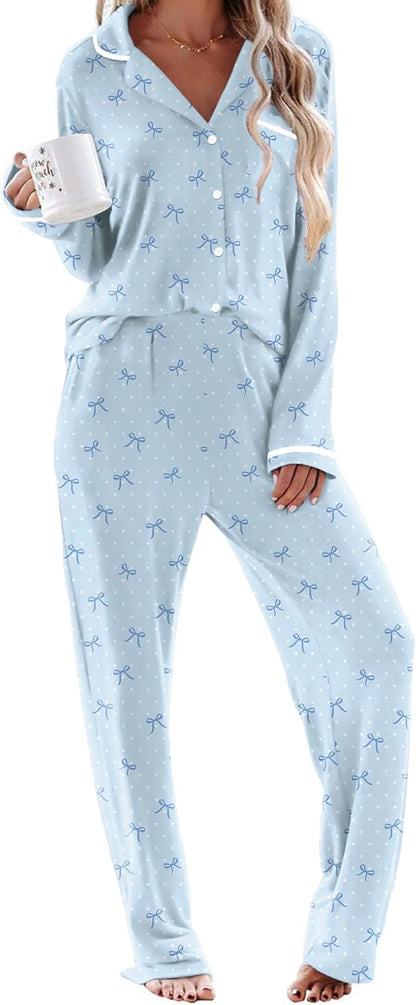 Ekouaer Womens Pajama Sets Long Sleeve Button Down 2 Piece Lounge Set