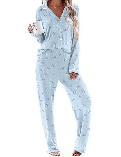 Ekouaer Womens Pajama Sets Long Sleeve Button Down 2 Piece Lounge Set