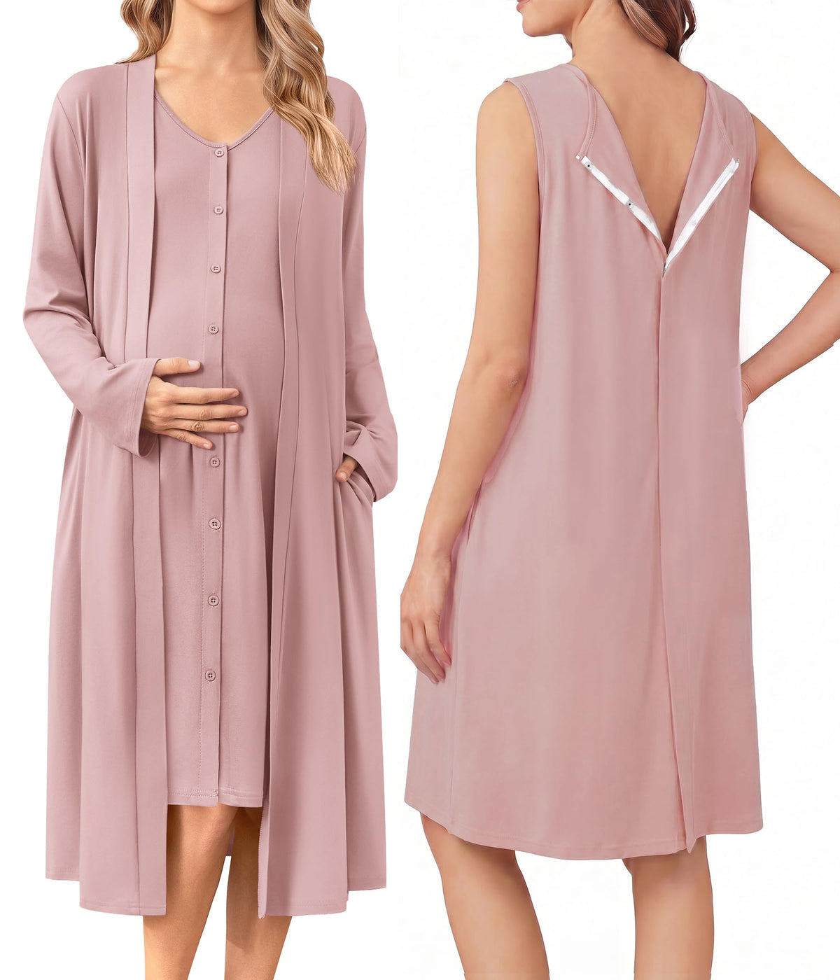 Ekouaer Labor and Delivery Gown and Robe Set for Hospital Nursing Nightgown