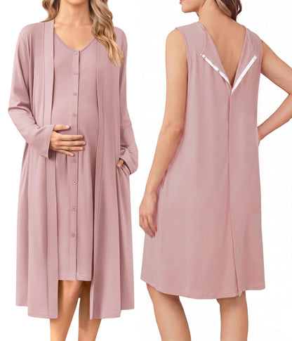 Ekouaer Labor and Delivery Gown and Robe Set for Hospital Nursing Nightgown