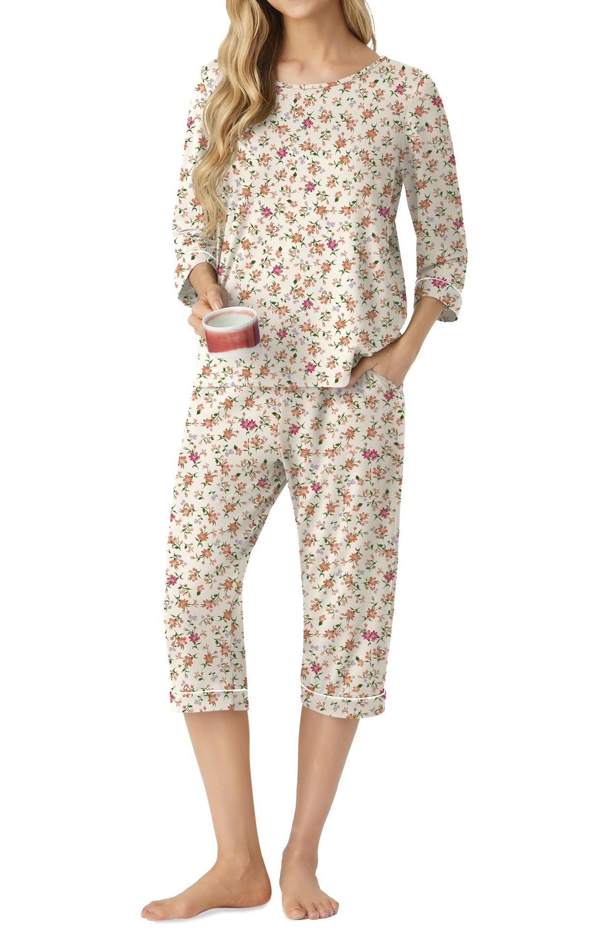 PrinStory Womens Pajama Sets Capri Pjs Soft Lounge Sets XS-4XL