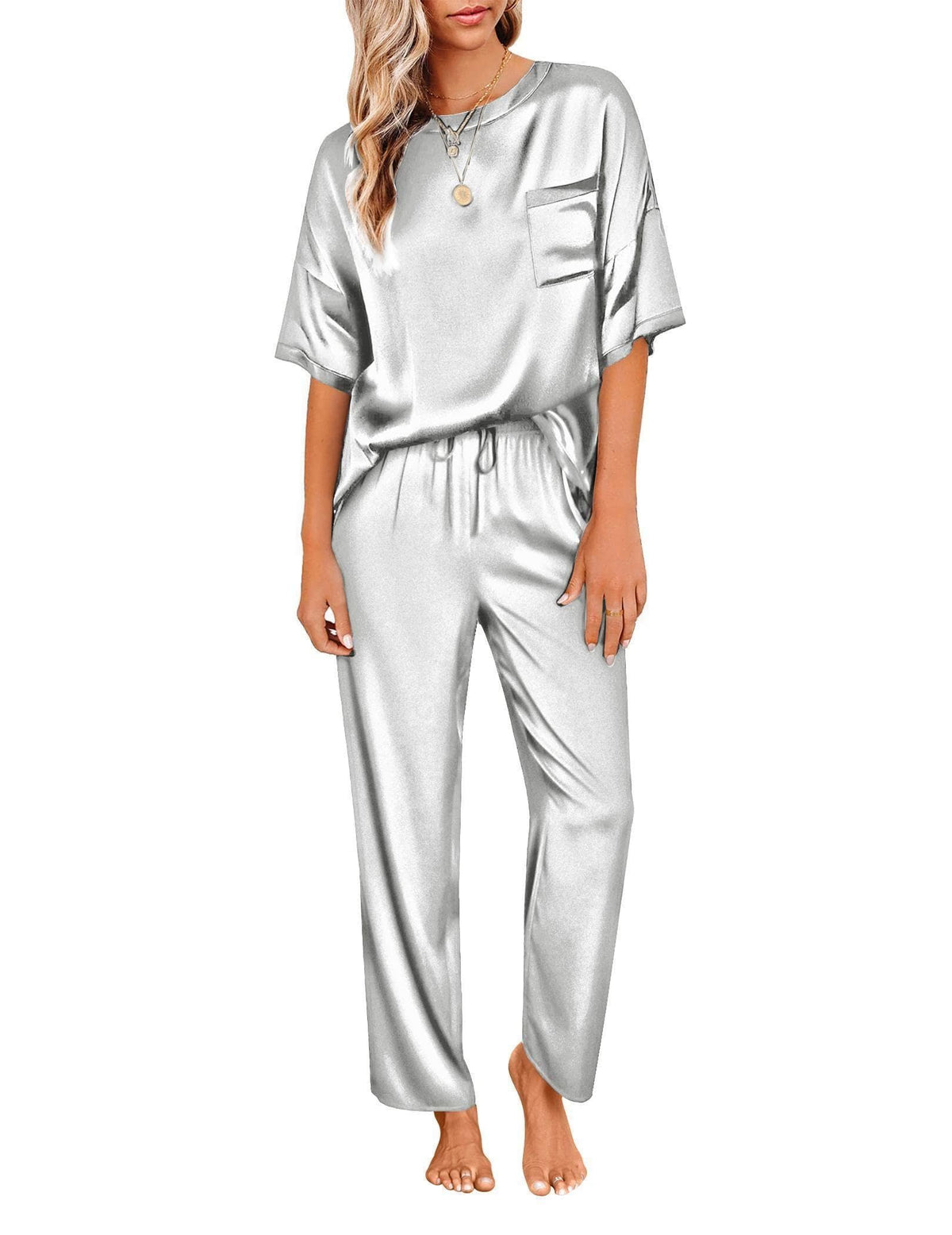 Ekouaer Pajamas for Women Set Silky Satin 2 Piece Lounge Sets with Pockets