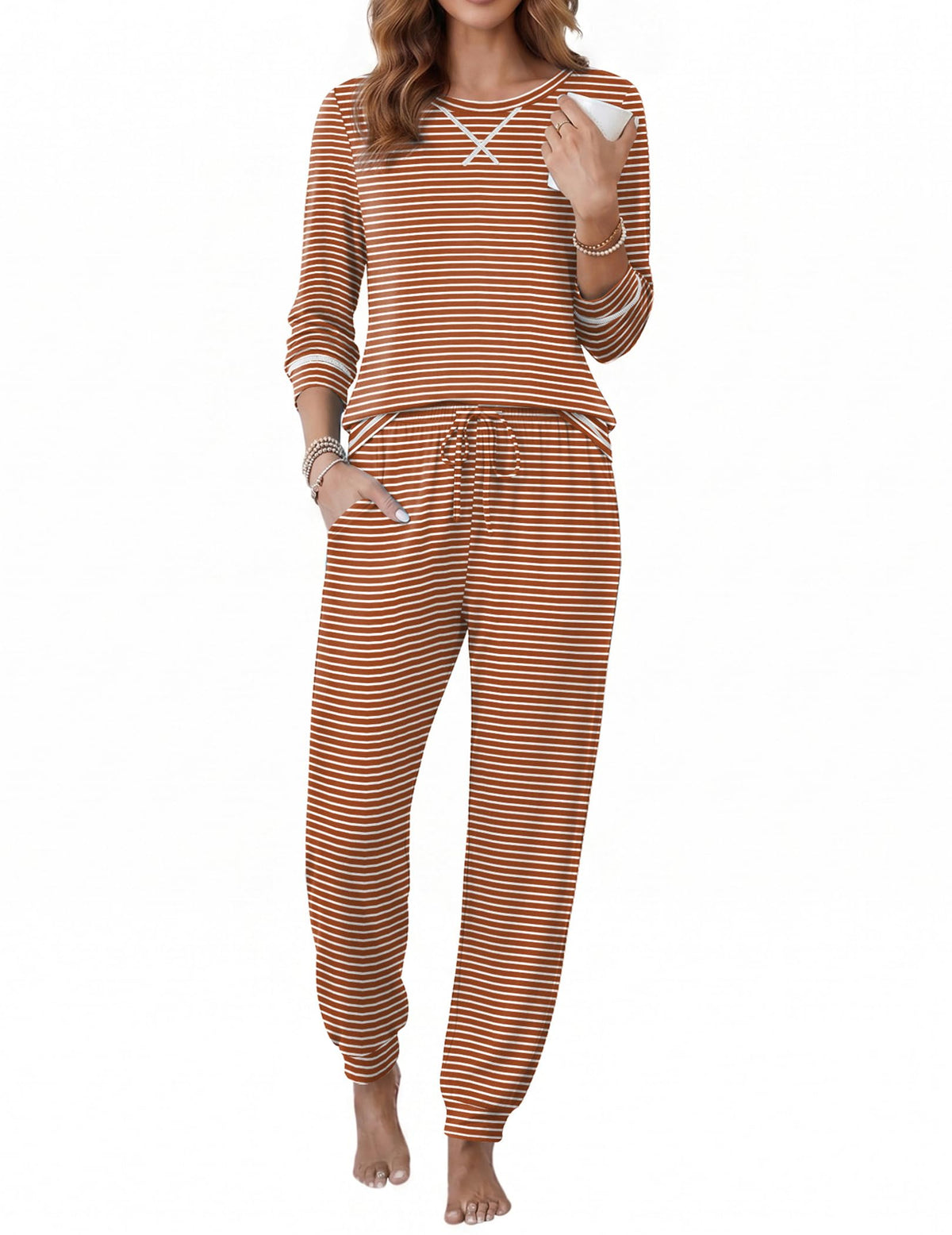 Ekouaer Pajamas for Women Set Long Sleeve Top and Jogger Pants Lounge Sets