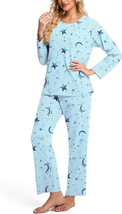 ENJOYNIGHT Womens Pajama Set Cotton Pjs Long Sleeve Sleepwear with Pockets