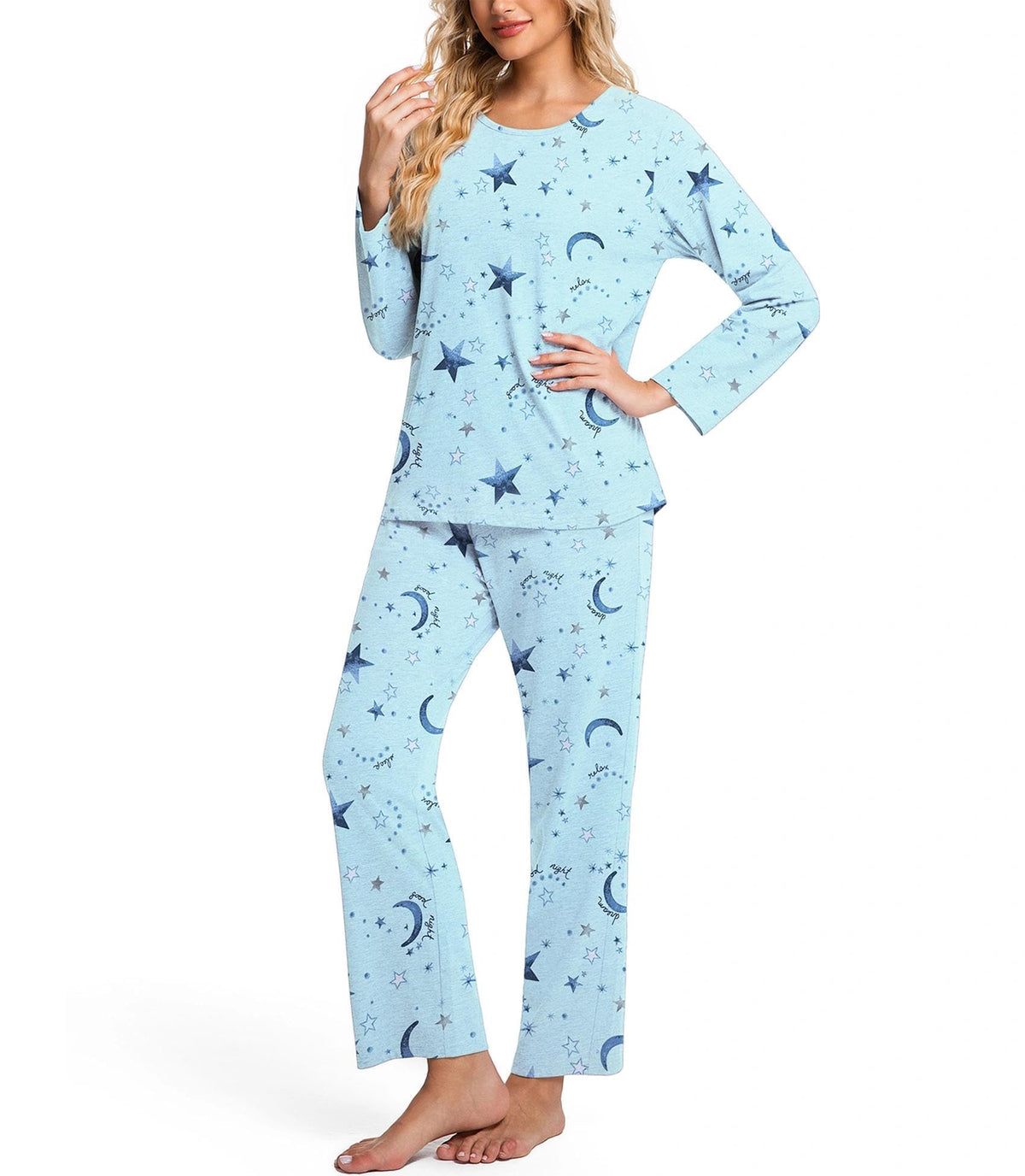 ENJOYNIGHT Womens Pajama Set Cotton Pjs Long Sleeve Sleepwear with Pockets