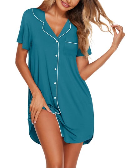 Ekouaer Nightgowns for Women Button Down Night Gowns Short Sleeve Sleepwear