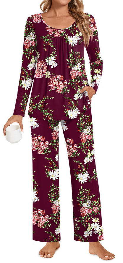 POPYOUNG Womens Pajama Set 2 Pieces Fall Pjs Comfy Sleepwear with Pockets