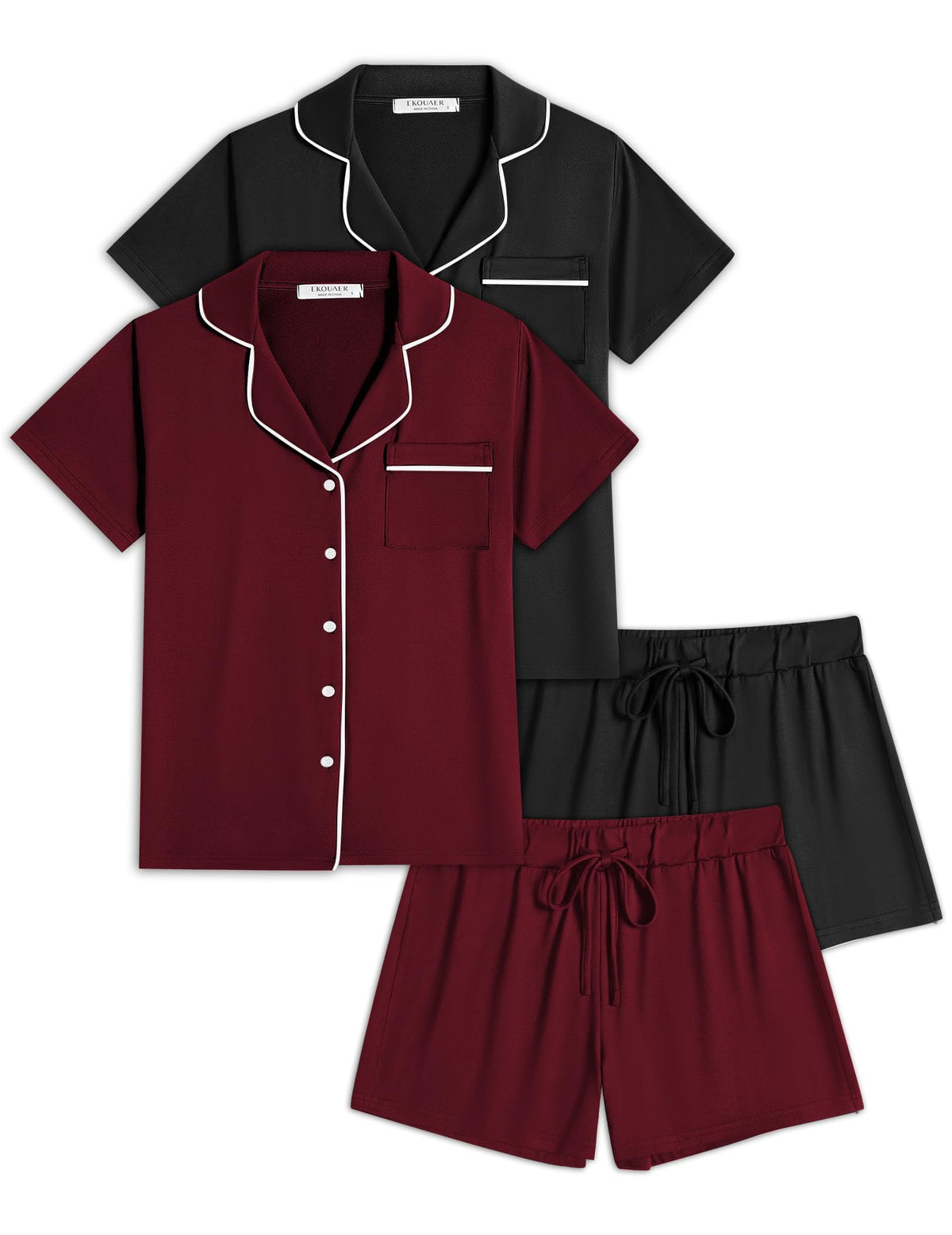 Ekouaer Womens Pajamas Set 2 Pack Button Down Summer Short Sleeve Pjs S-XXL