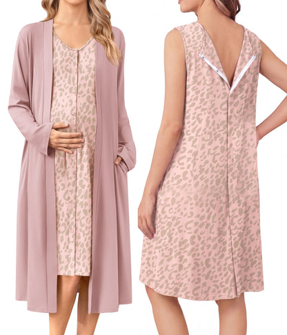 Ekouaer Labor and Delivery Gown and Robe Set for Hospital Nursing Nightgown