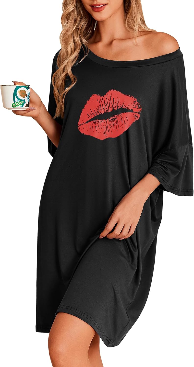 Ekouaer Plus Size Nightgown for Women Oversized Sleep Shirt Sleepwear S-5XL