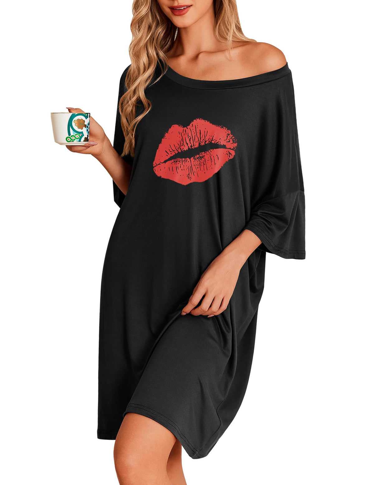Ekouaer Plus Size Nightgown for Women Oversized Sleep Shirt Sleepwear S-5XL