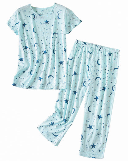 Inadays Womens Pajama Sets Cotton Short Sleeve Top With Capri Pants Pjs
