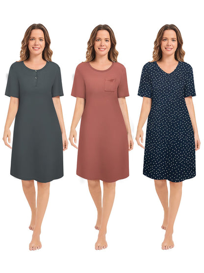 3 Pack Nightgowns for Women Summer Short Sleeve Night Gowns