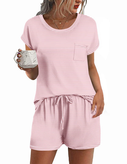 Ekouaer Womens Pajama Sets 2 Piece Pjs Short Sleeve Top and Shorts