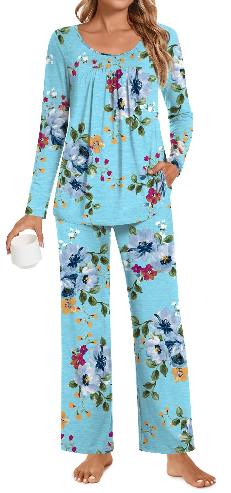 POPYOUNG Womens Pajama Set 2 Pieces Fall Pjs Comfy Sleepwear with Pockets