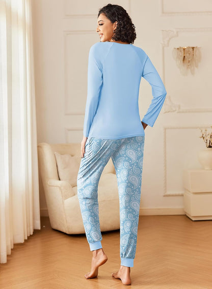 Ekouaer 2 Pack Womens Pajama Sets Long Sleeve Pjs Soft Comfy Lounge Set