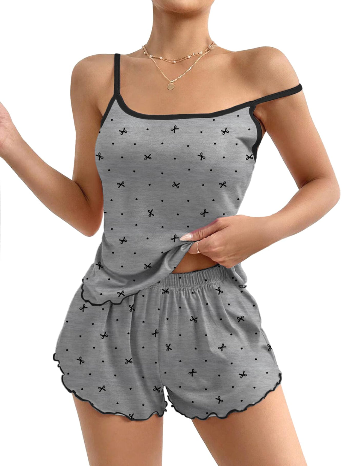 Ekouaer Womens Cami Pajama Set Cute Printed Camisole Shorts Sleepwear