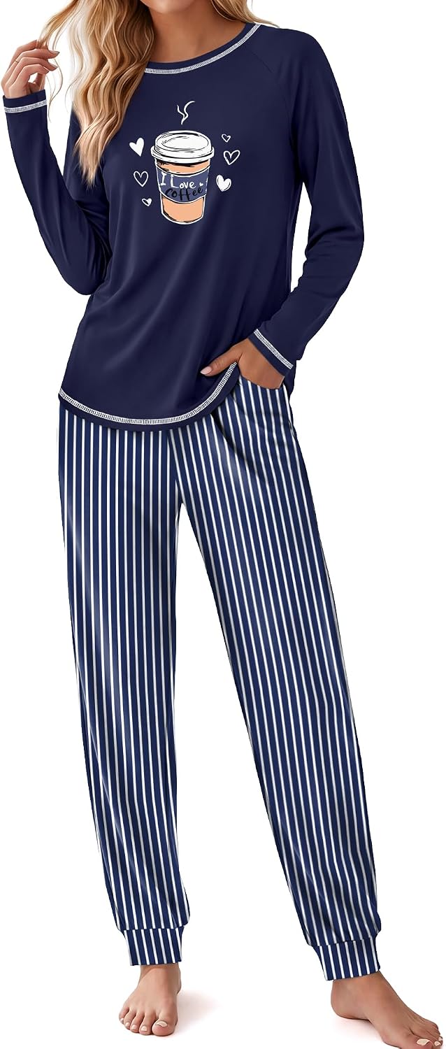 Ekouaer Women Pajama Sets Jogger Sleepwear Printed Lounge Set with Pockets