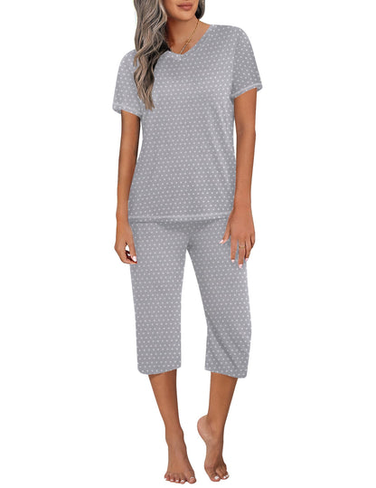 Ekouaer Women's Capri Pajama Sets Short Sleeve Two Piece Summer Lounge Sets