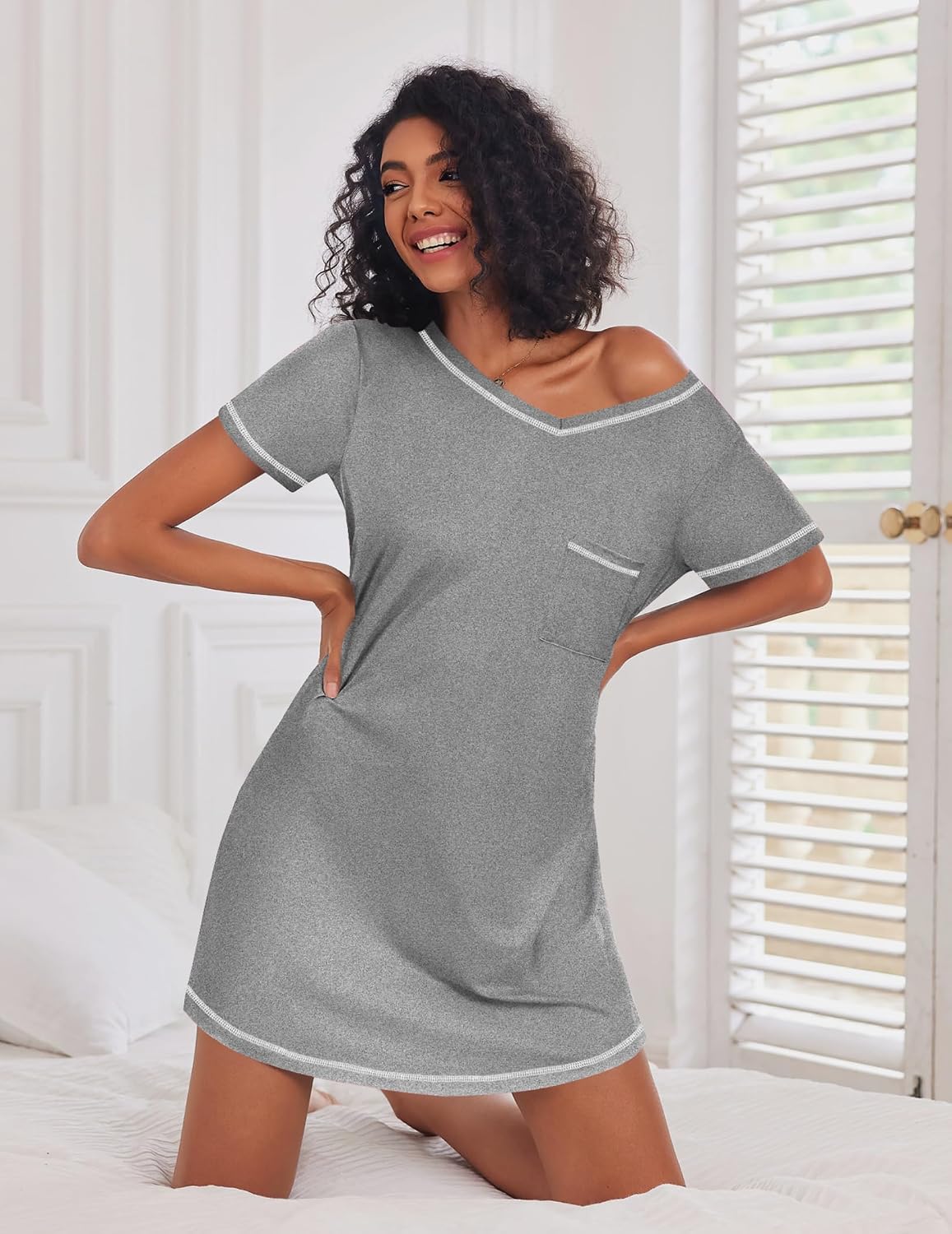 Ekouaer 3 Pack Nightgowns for Women Short Sleeve Sleep Shirt Soft Sleepwear