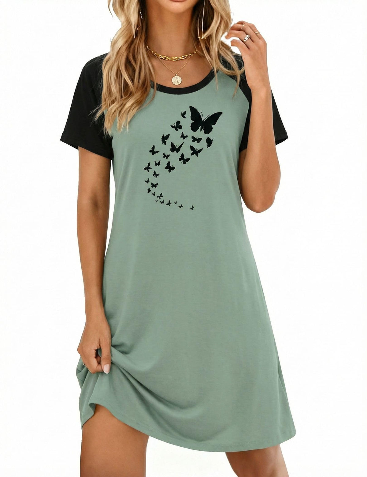 Ekouaer Nightgowns for Women Short Sleeve Night Dress Printed Sleepwear