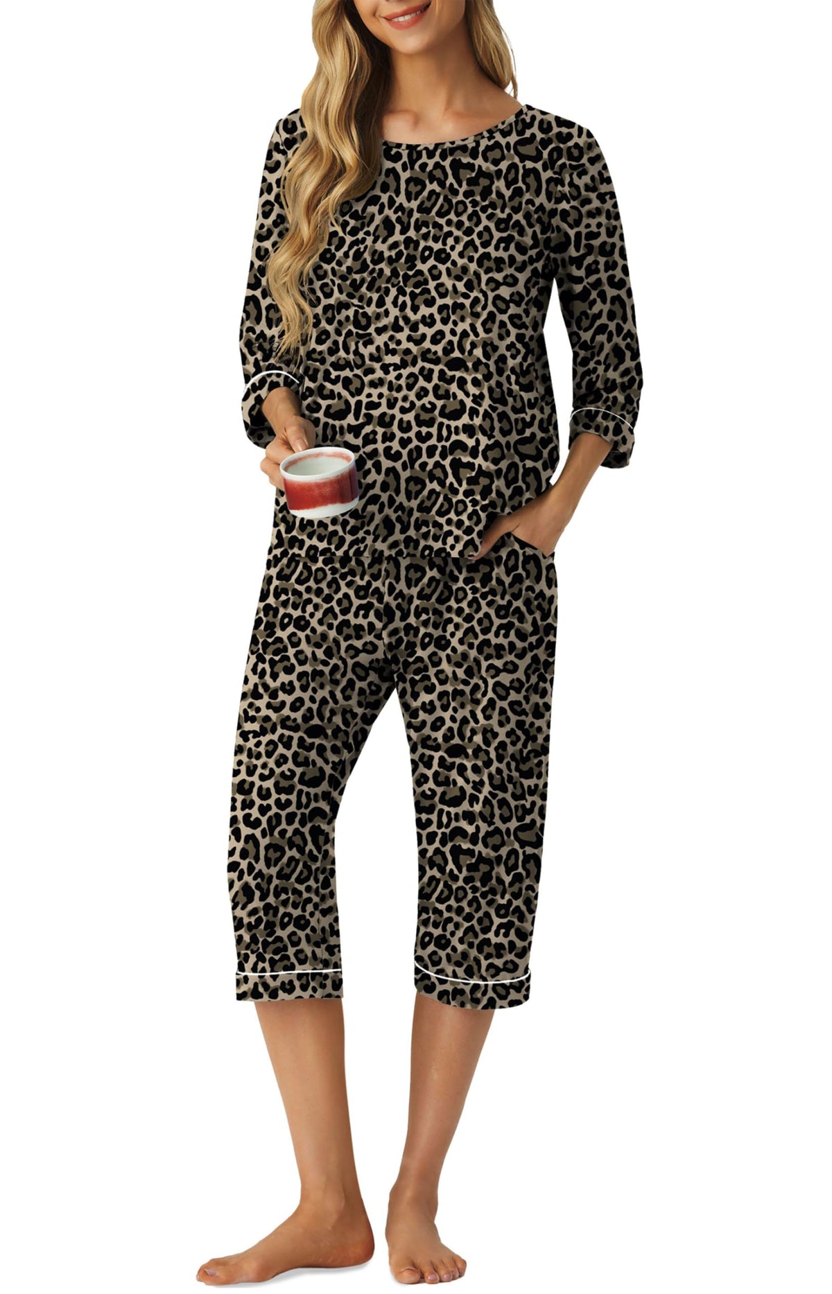 PrinStory Womens Pajama Sets Capri Pjs Soft Lounge Sets XS-4XL