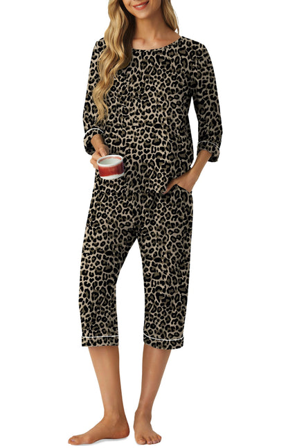 PrinStory Womens Pajama Sets Capri Pjs Soft Lounge Sets XS-4XL