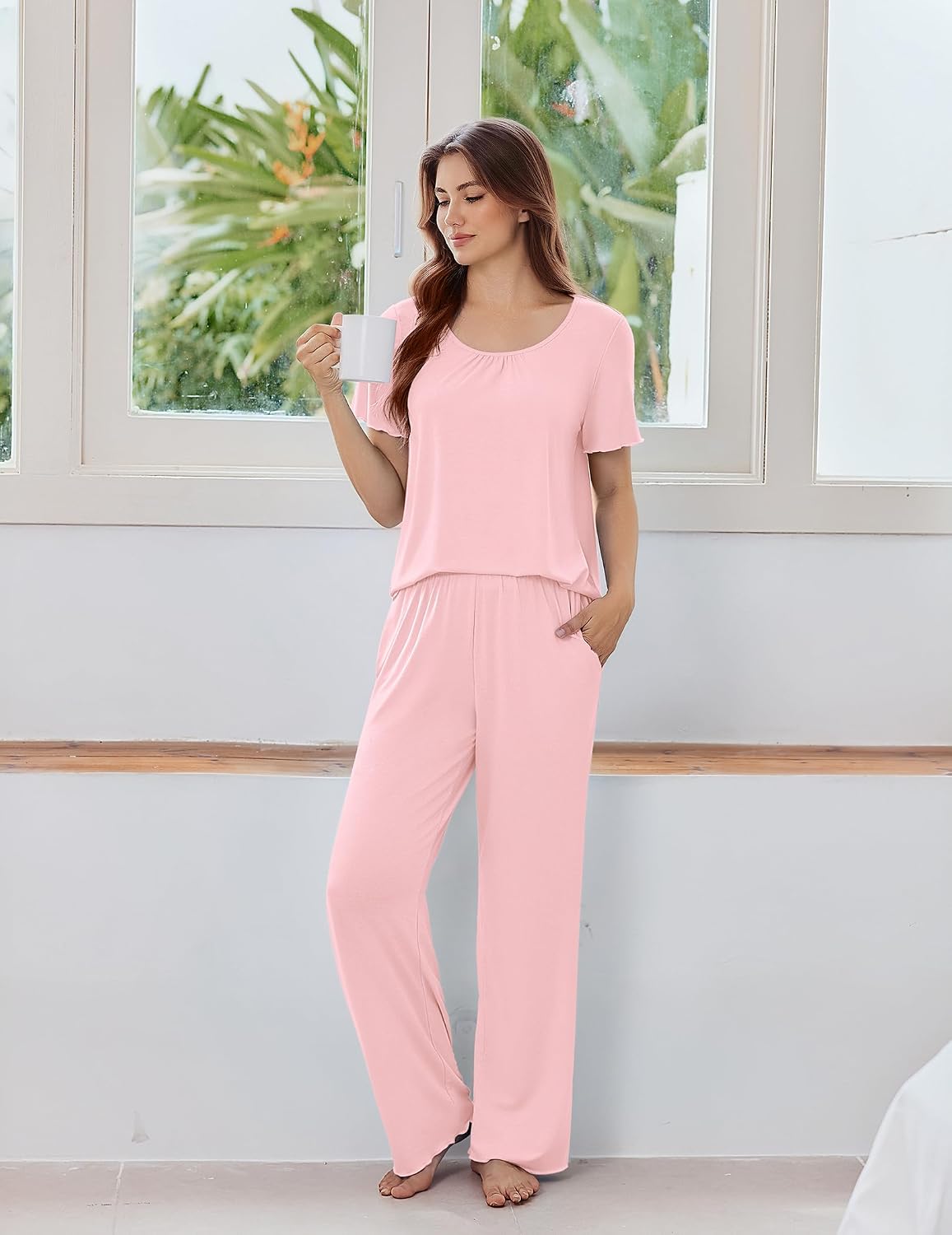 Ekouaer Womens Pajama Sets Viscose from Bamboo Top With Pants Lounge Set