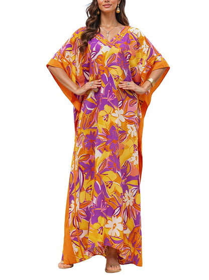 NFVNKJ Plus Size Mumu Dresses for Women - Boho Batwing Sleeve Caftan with Side Slits, Long Moo Moo Nightgown & Beach Cover Up