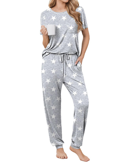 Ekouaer Womens Pajama Sets Short Sleeve Lounge Set 2 Piece Long Pants Pjs