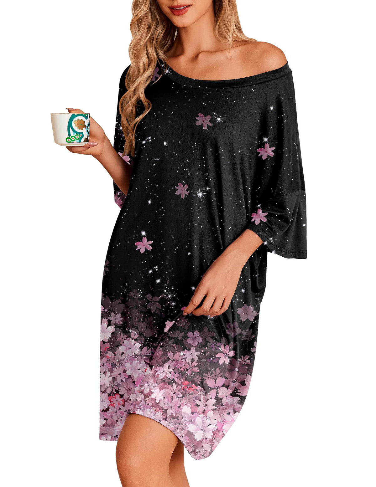 Ekouaer Plus Size Nightgown for Women Oversized Sleep Shirt Sleepwear S-5XL