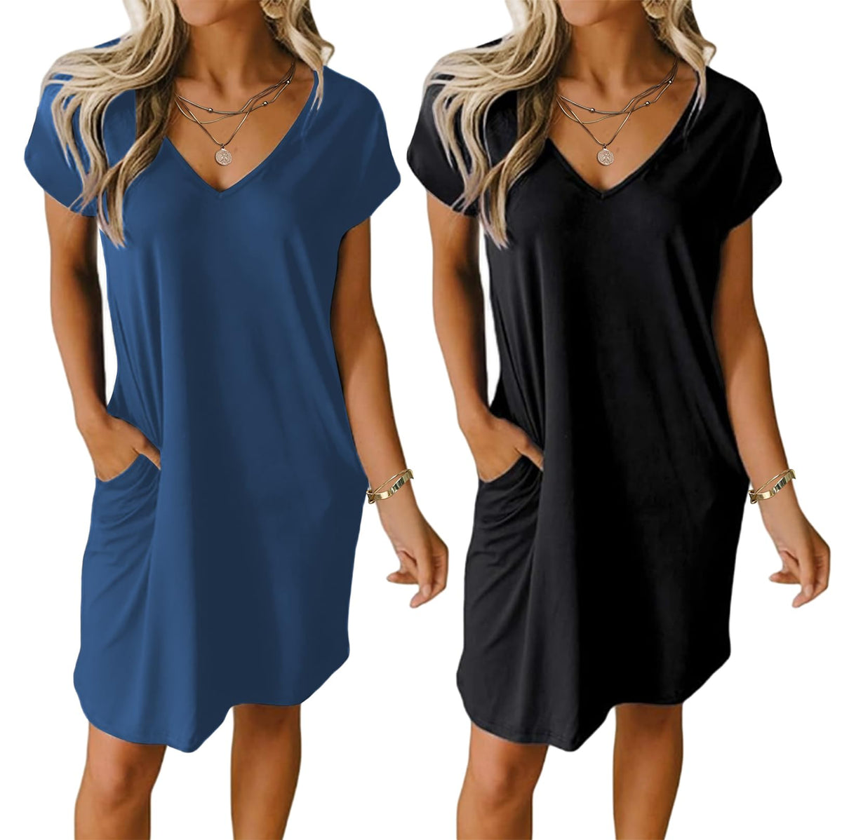 Ekouaer Womens 2 Pack Nightgown with Pockets Short Sleeve Night Shirts