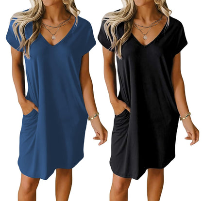 Ekouaer Womens 2 Pack Nightgown with Pockets Short Sleeve Night Shirts