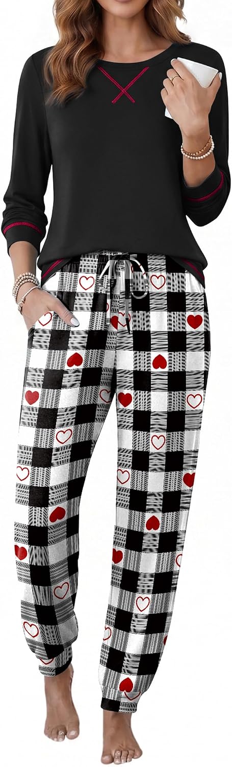 Ekouaer Pajamas for Women Set Long Sleeve Top and Jogger Pants Lounge Sets
